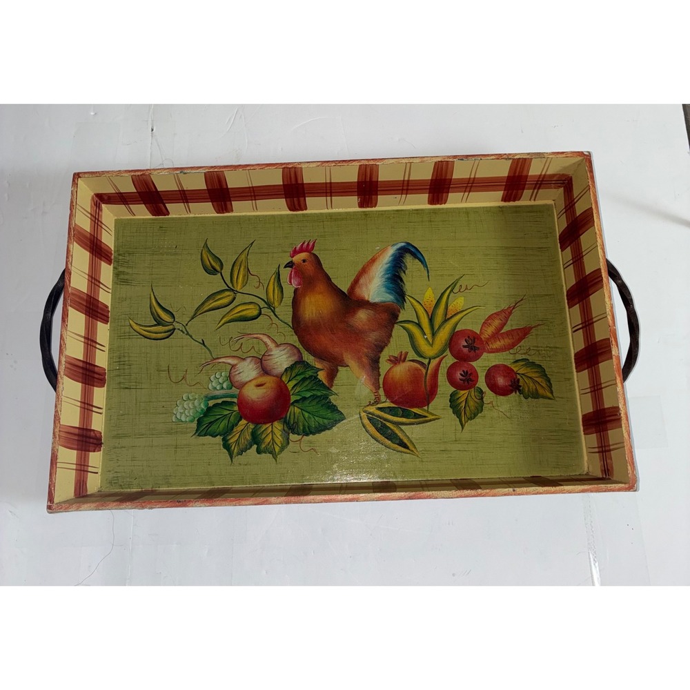 Vintage Tracy Porter Stonehouse Farm Rooster Wood Serving Tray 19" Farmhouse